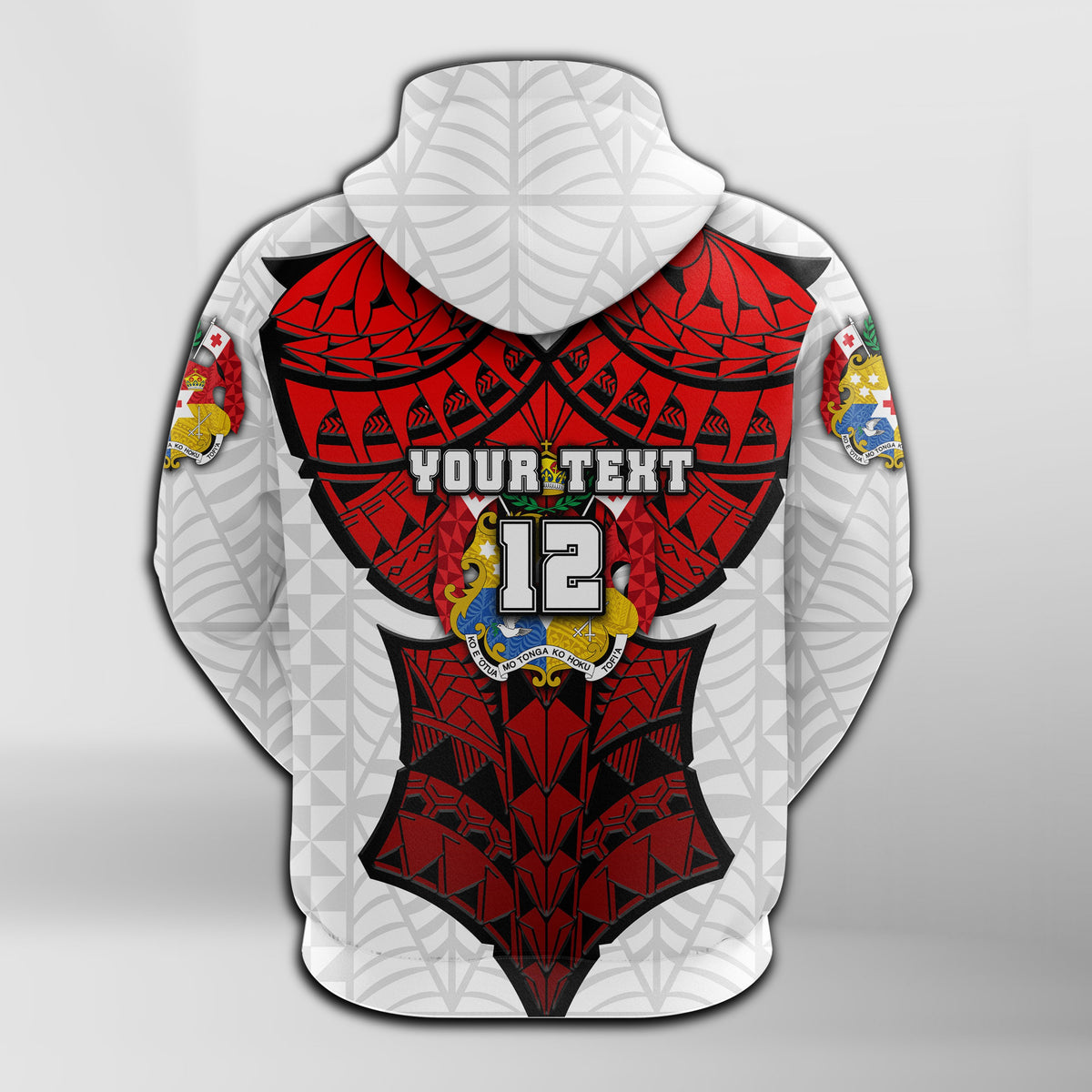 Custom Tonga Rugby Zip Hoodie Polynesian Armor Style White - Polynesian Pride