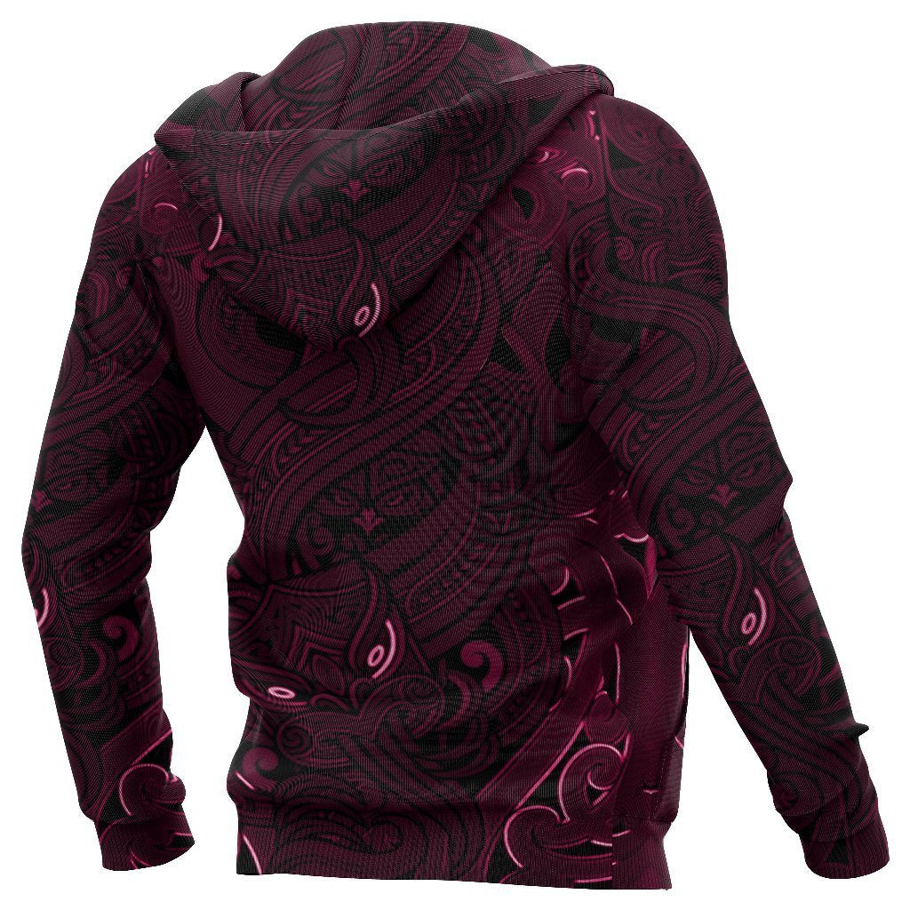 New Zealand Zip up Hoodie, Maori Gods Zipper Hoodie, Tumatauenga (God of War) Pink - Polynesian Pride