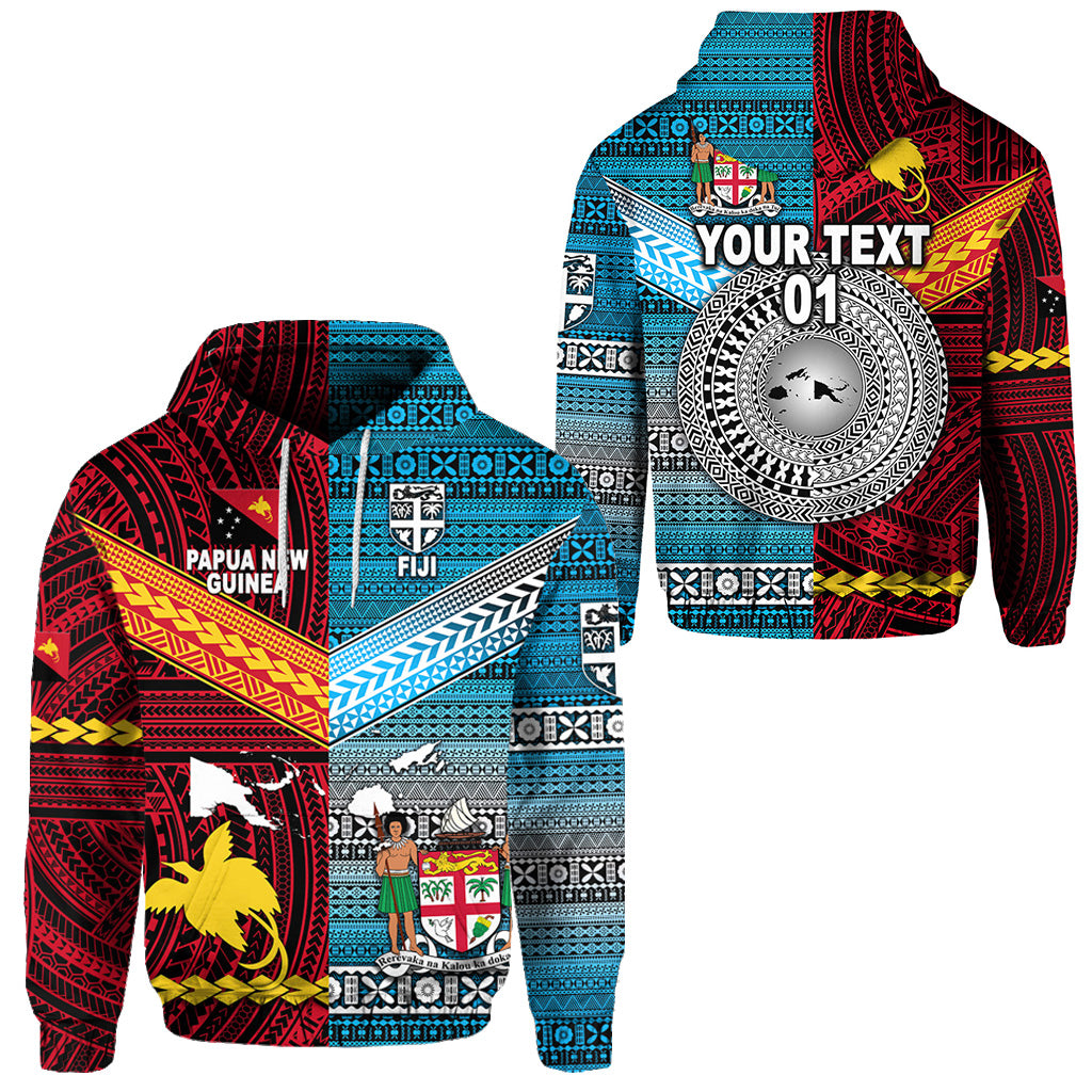 Custom Papua New Guinea Fiji Hoodie Polynesian Tapa Together Bright Color, Custom Text and Number LT8 Unisex Red - Polynesian Pride