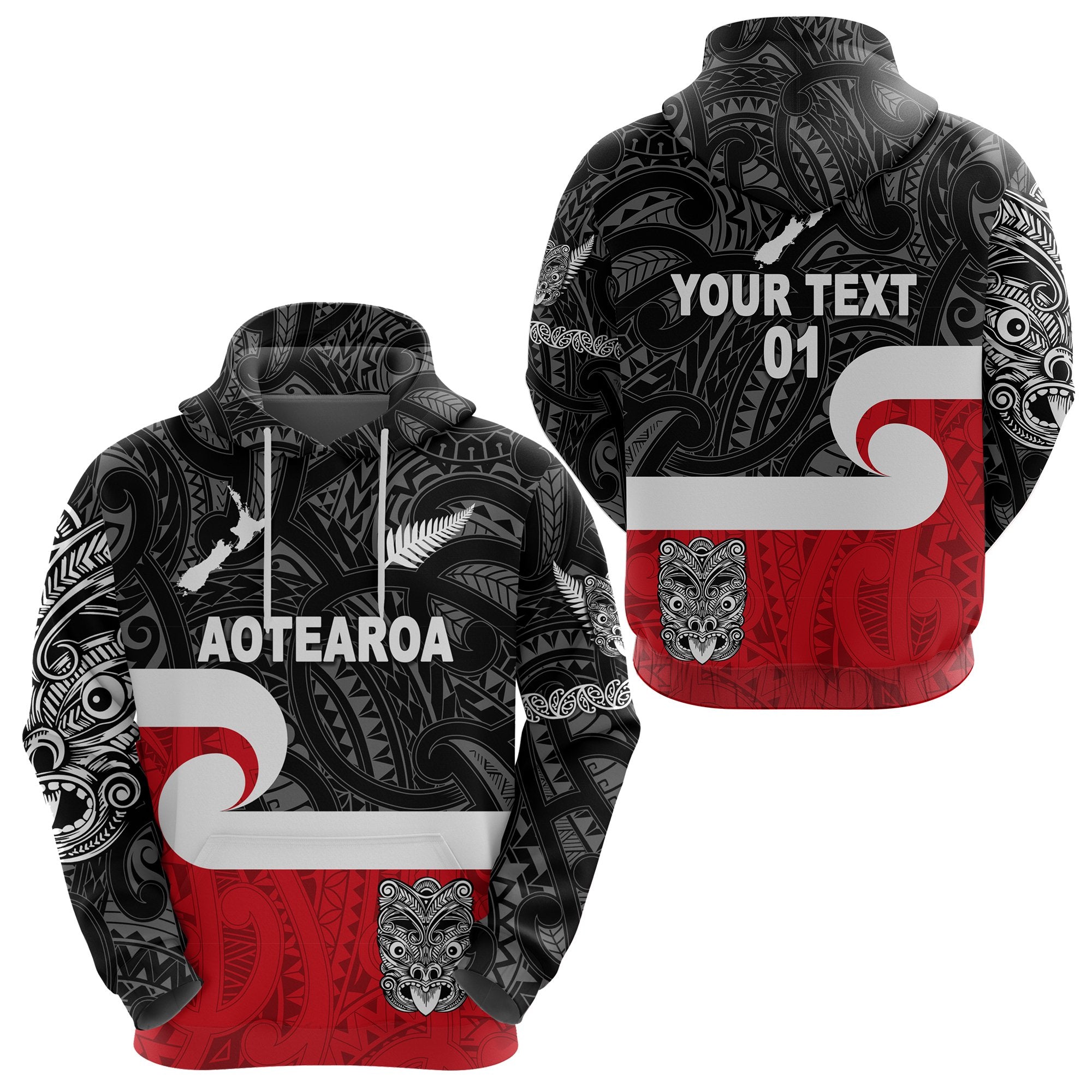 Custom Maori Aotearoa Haka Hoodie New Zealand Simple, Custom Text and Number LT8 Unisex Black - Polynesian Pride