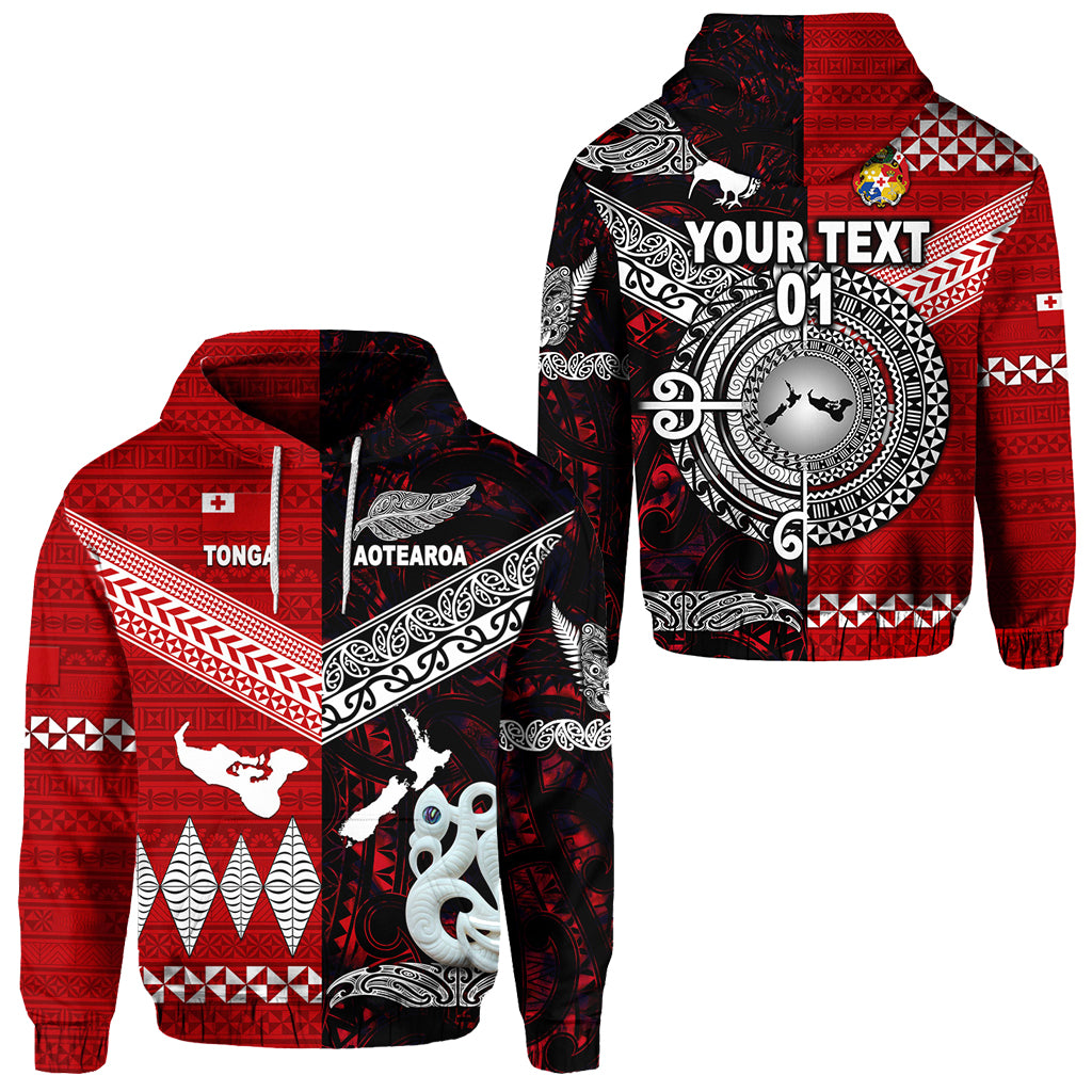 Custom New Zealand Tonga Hoodie Maori and Polynesian Together Red, Custom Text and Number LT8 Unisex Red - Polynesian Pride