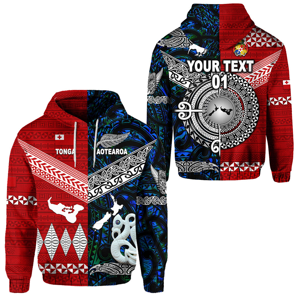 Custom New Zealand Tonga Hoodie Maori and Polynesian Together Blue, Custom Text and Number LT8 Unisex Red - Polynesian Pride