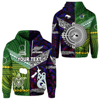 Custom New Zealand Cook Islands Hoodie Maori and Polynesian Together Purple LT8 Unisex Green - Polynesian Pride