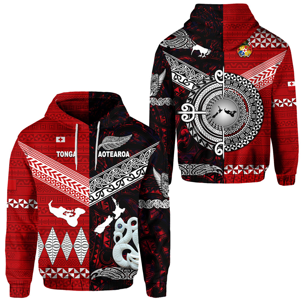 New Zealand Tonga Hoodie Maori and Polynesian Together Red LT8 Unisex Red - Polynesian Pride