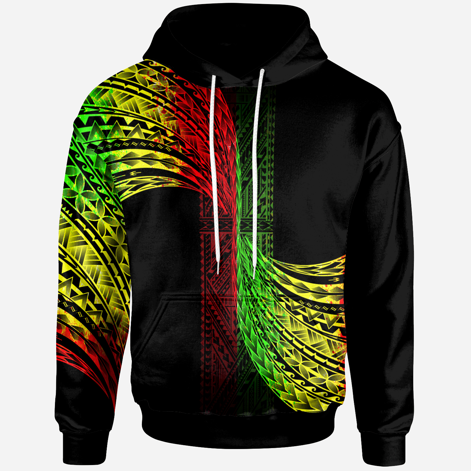 Hoodie Polynesian Patterns Reggage Color Unisex Black - Polynesian Pride