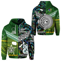 New Zealand Cook Islands Hoodie Maori and Polynesian Together Paua Shell LT8 Unisex Green - Polynesian Pride