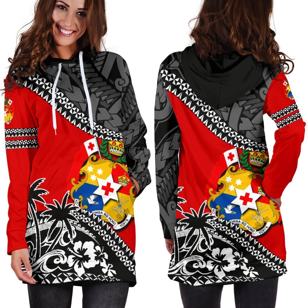 Tonga Hoodie Dress - Tonga Coat Of Arms Fall In The Wave K9 - Polynesian Pride