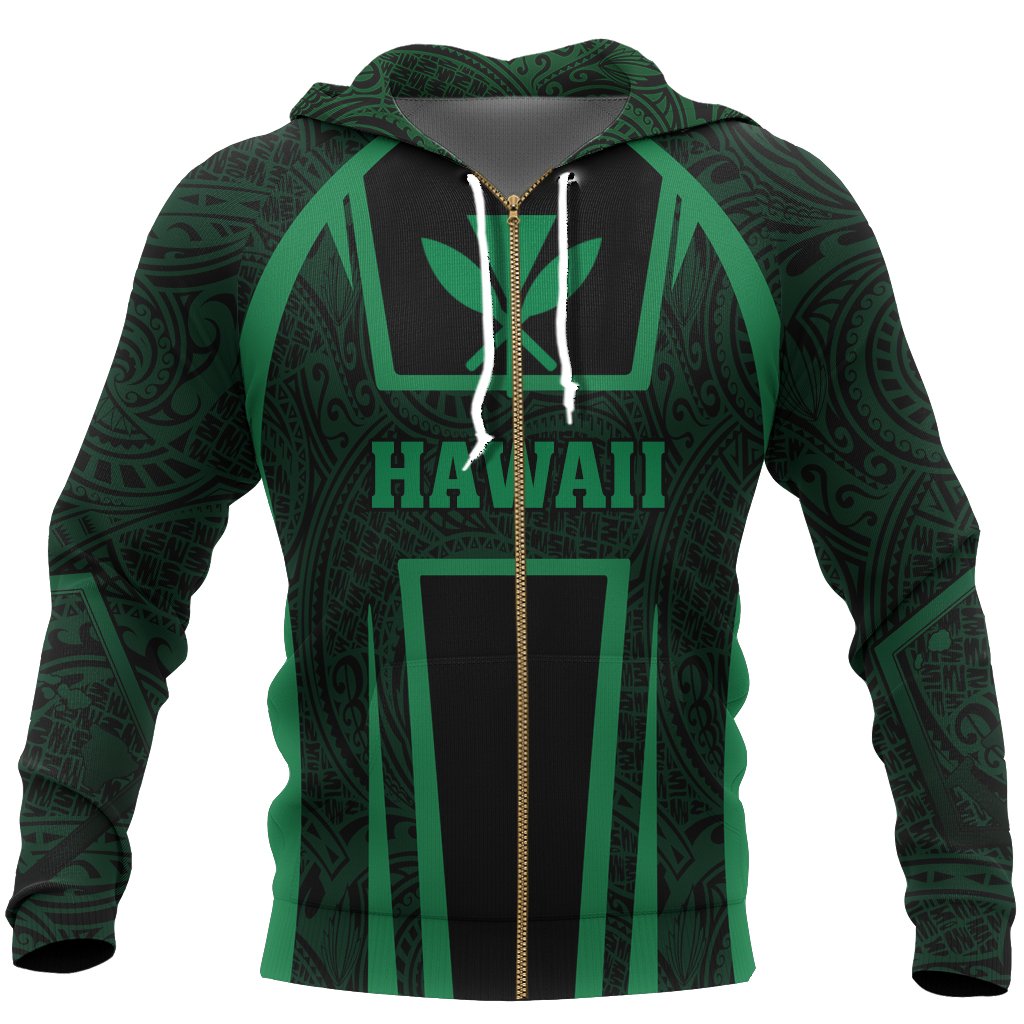 Hawaiian Kanaka Maoli Zip up Hoodie Sport Style Green Version Unisex Green - Polynesian Pride