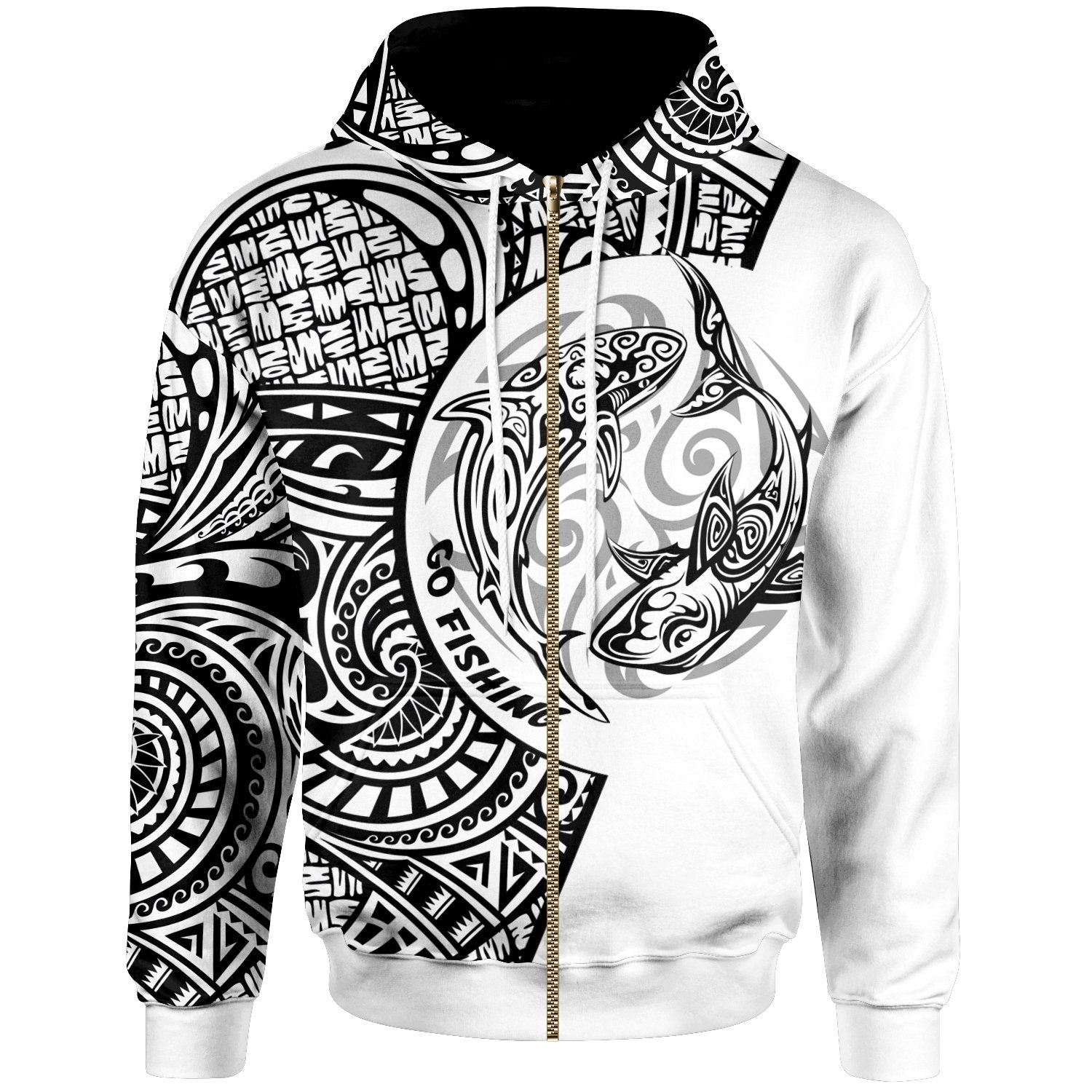 Tokelau Zip Hoodie Go Fishing Now Unisex White - Polynesian Pride