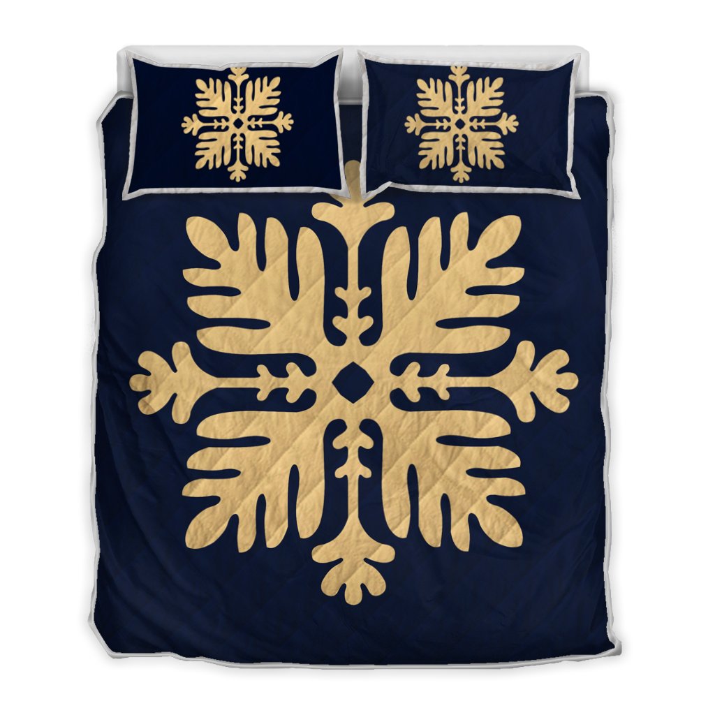 Hawaiian Royal Pattern Quilt Bed Set - Indigo - H2 Style - AH Indigo - Polynesian Pride