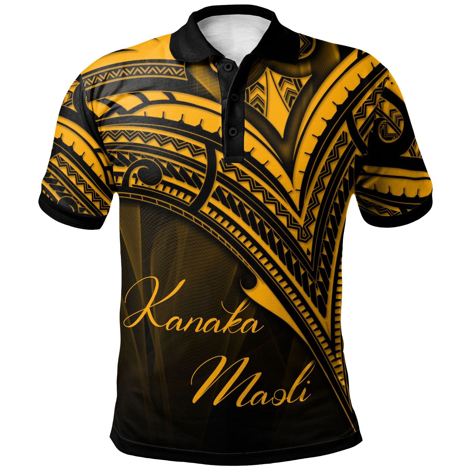 Hawaii Kanaka Maoli Polo Shirt Gold Color Cross Style Unisex Black - Polynesian Pride