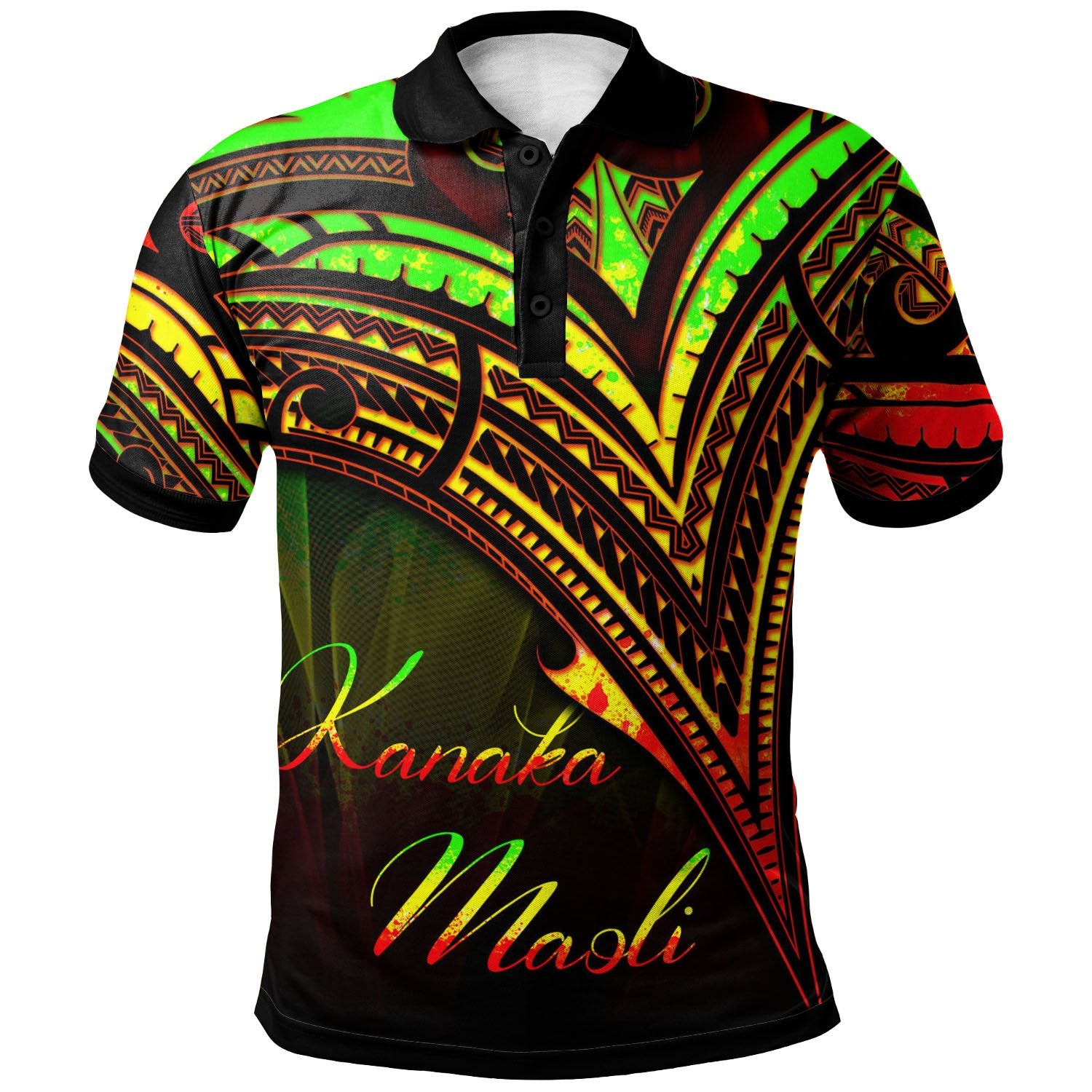 Hawaii Kanaka Maoli Polo Shirt Reggae Color Cross Style Unisex Black - Polynesian Pride