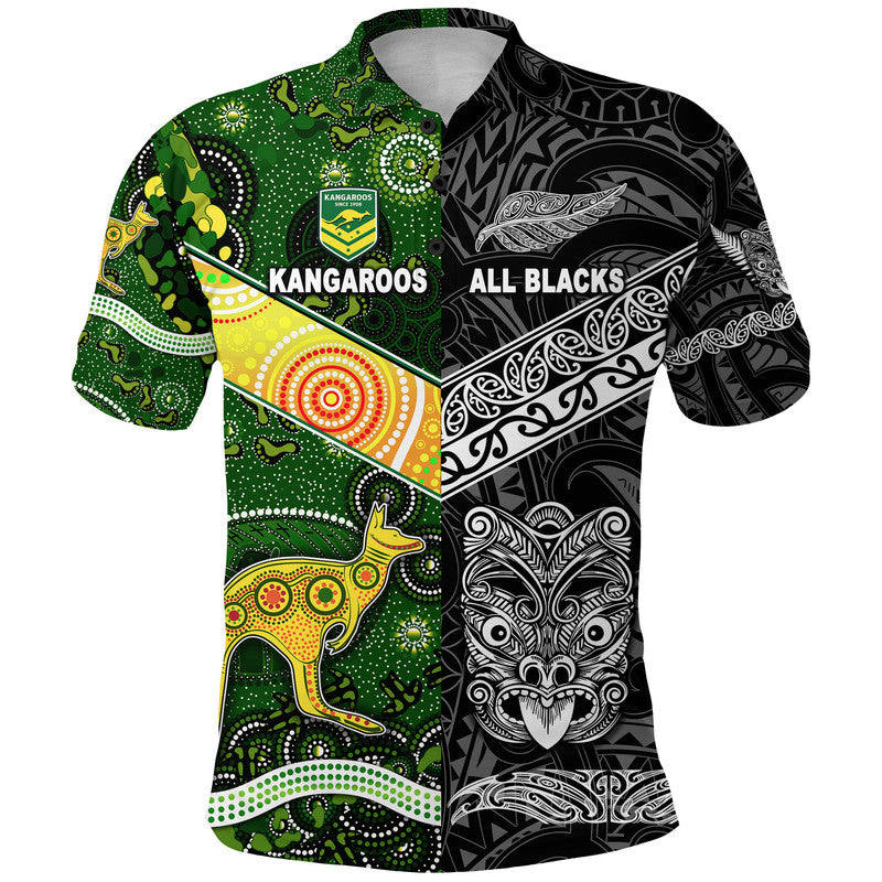 New Zealand Australia Rugby Polo Shirt Maori All Black and Aboriginal Kangaroos Together LT8 - Polynesian Pride