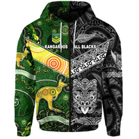 Custom New Zealand Maori All Black and Australia Kangaroos Aboriginal Hoodie Rugby Together LT8 Zip Hoodie - Polynesian Pride
