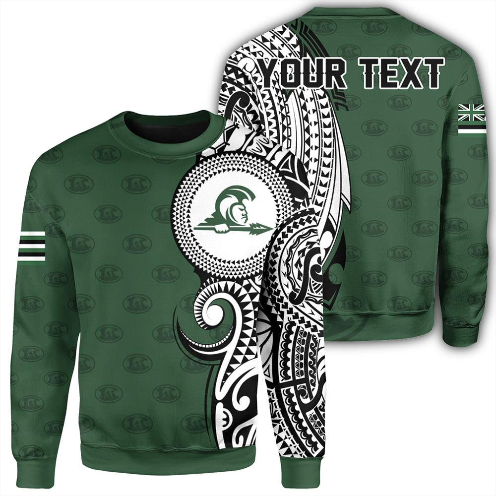 (Personalized) Hawaii - Kapaa High Tribal Kakau Sweatshirt - AH Unisex Green - Polynesian Pride