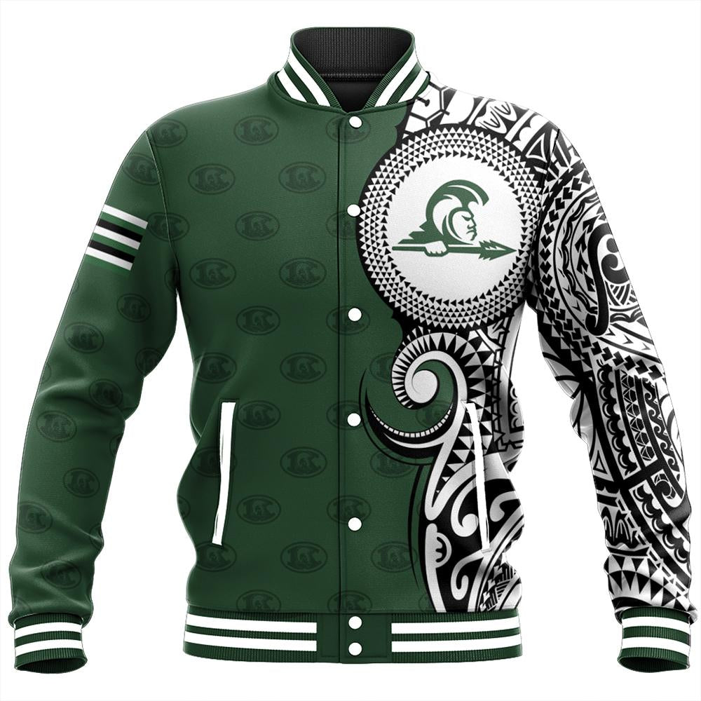 (Personalized) Hawaii Baseball Jacket - Kapaa High Tribal Kakau Baseball Jacket - AH Unisex Green - Polynesian Pride