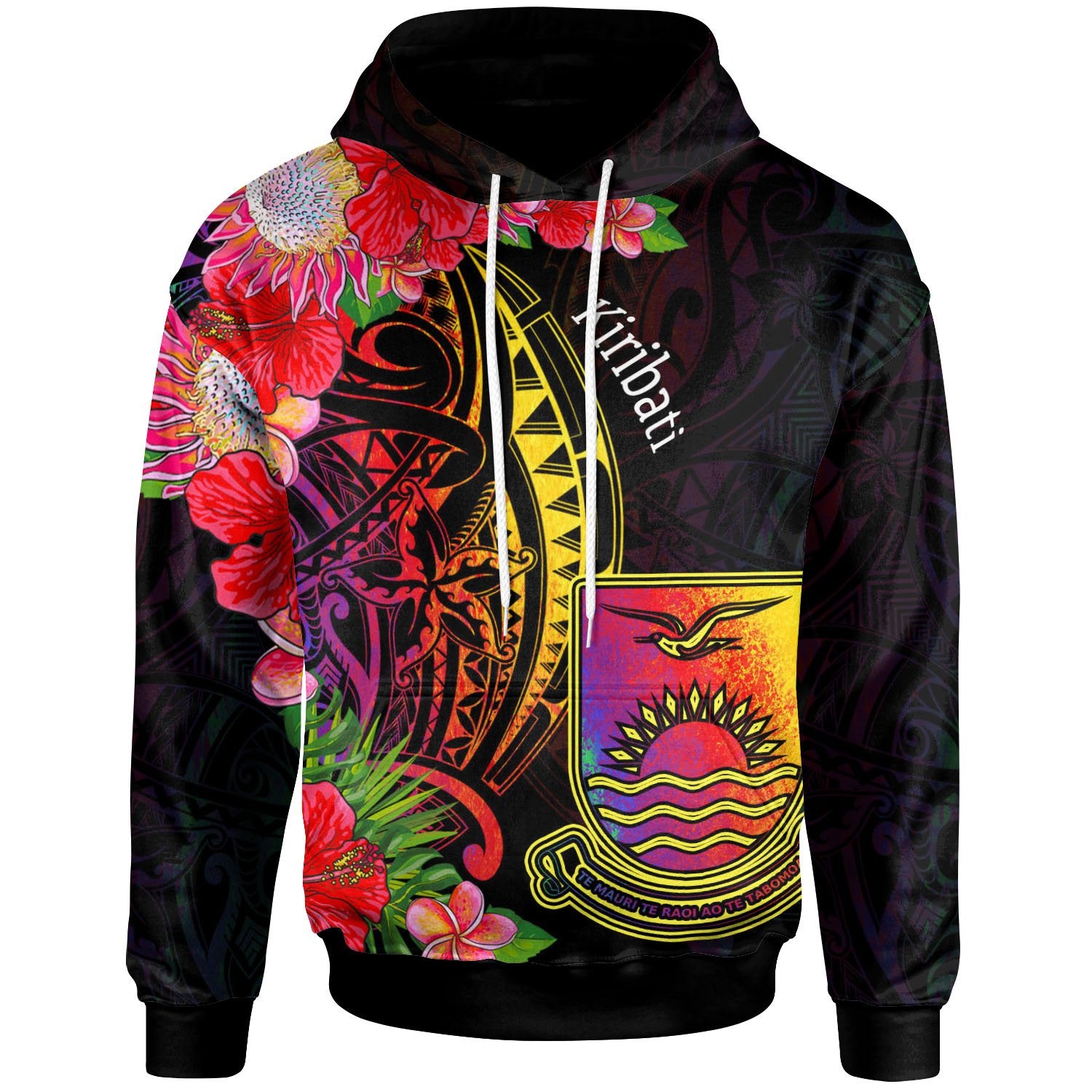 Kiribati Hoodie Tropical Hippie Style Unisex Black - Polynesian Pride