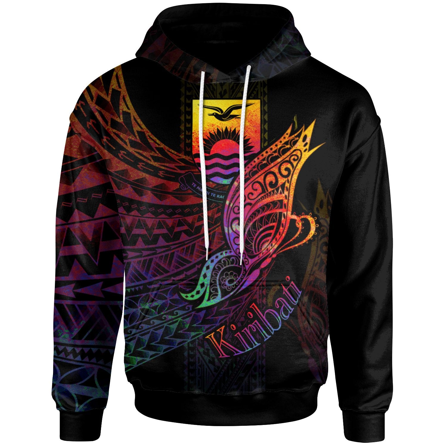 Kiribati Hoodie Butterfly Polynesian Style Unisex Black - Polynesian Pride