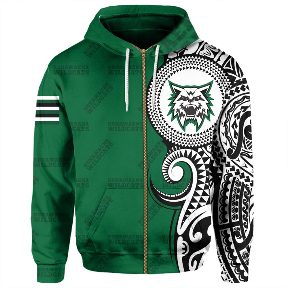 Custom Hawaii Hoodie Konawaena High Tribal Kakau Zip Hoodie - Polynesian Pride