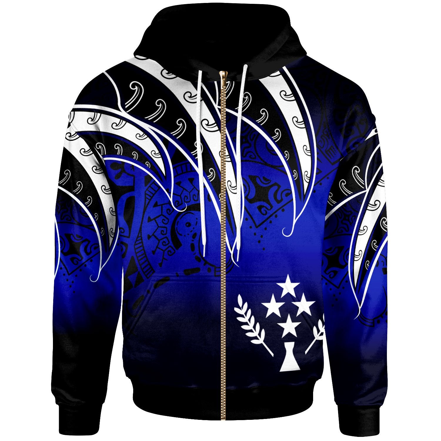 Kosrae Zip Hoodie Tropical Leaf Gradient Blue Style Unisex Blue - Polynesian Pride