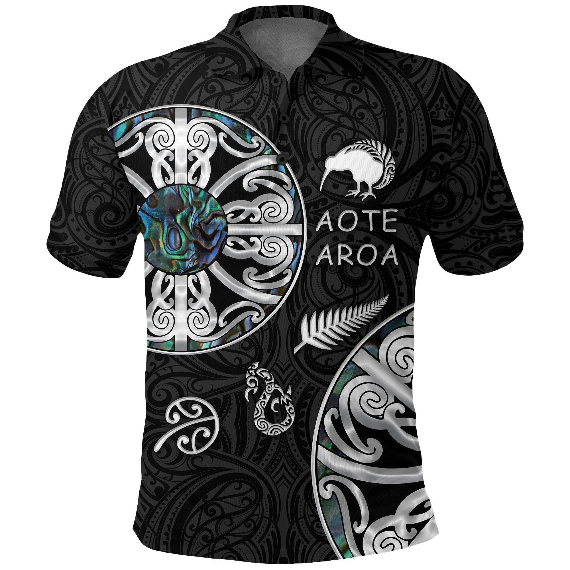 New Zealand Aotearoa Shirt, Maori Mangopare Paua Shell Polo Shirt Unisex Black - Polynesian Pride