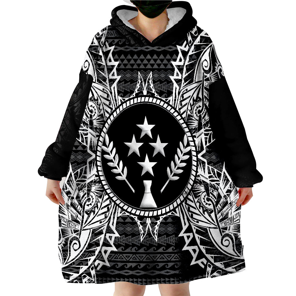 Kosrae Map Black Wearable Blanket Hoodie LT9 - Polynesian Pride