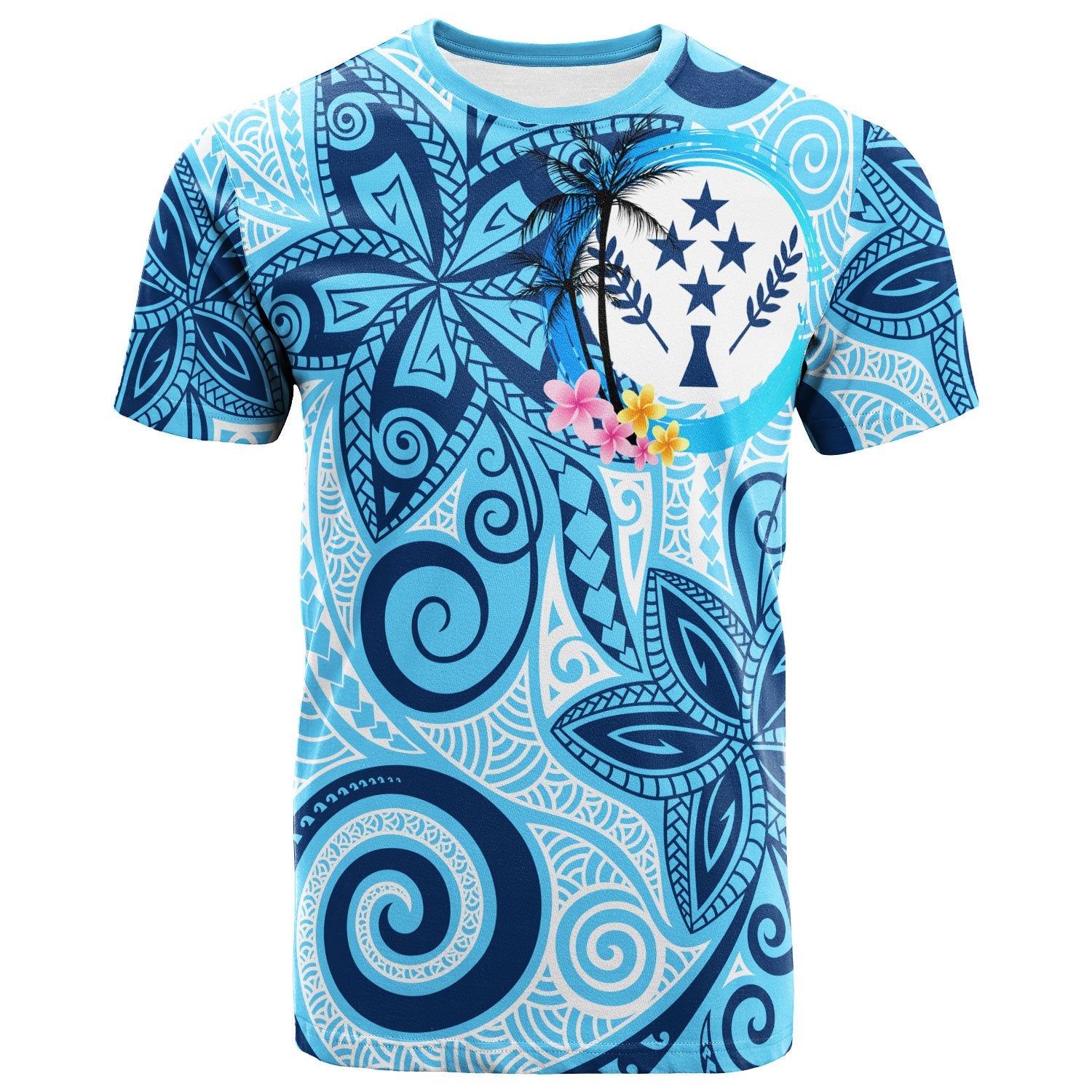 Kosrae T Shirt Tribal Plumeria Pattern Unisex Blue - Polynesian Pride