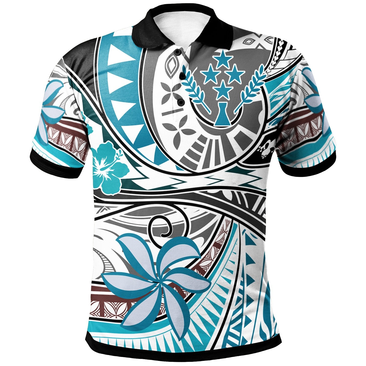 Kosrae Polo Shirt Flower and Flow Unisex Blue - Polynesian Pride