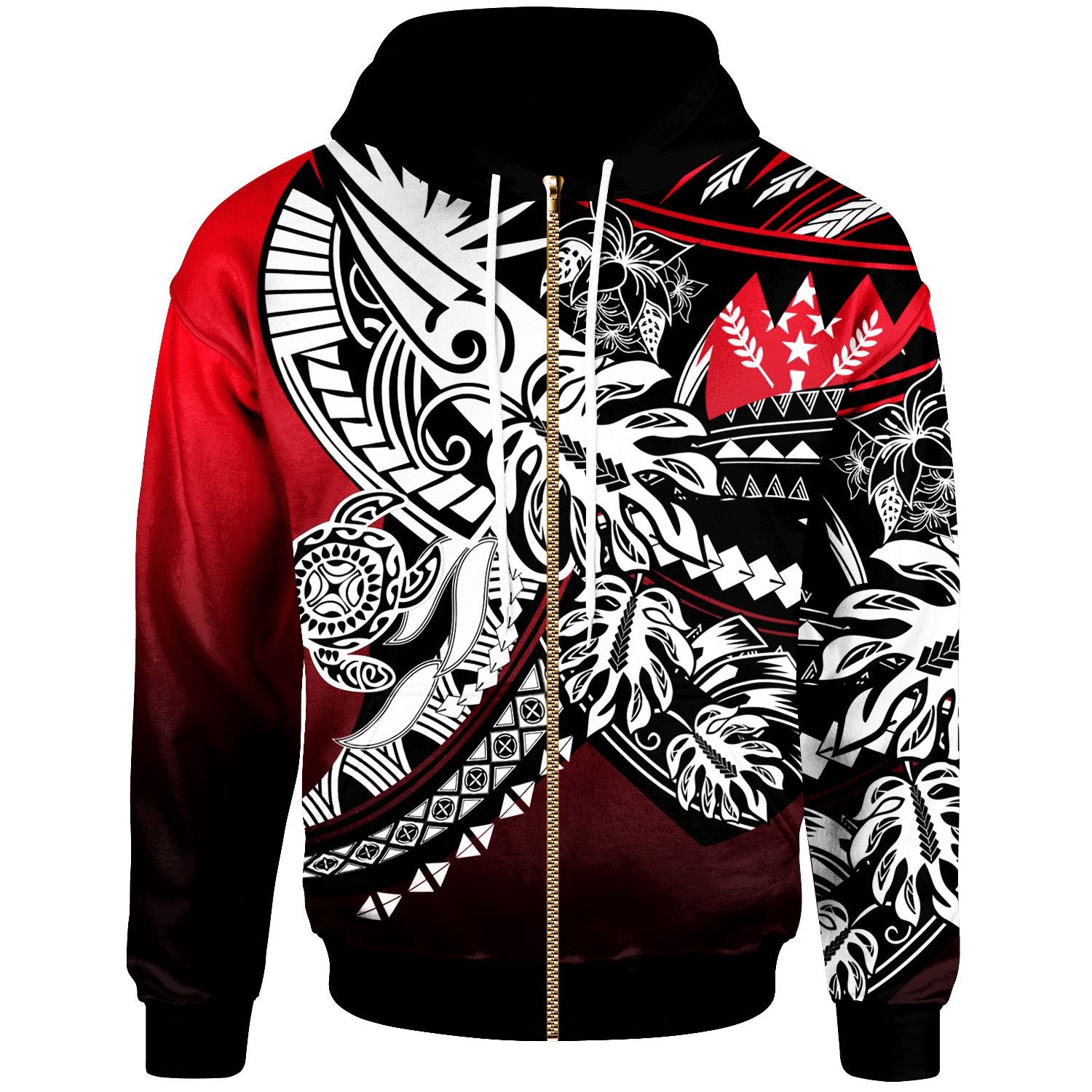 Kosrae Zip Hoodie Tribal Jungle Pattern Red Color Unisex Red - Polynesian Pride