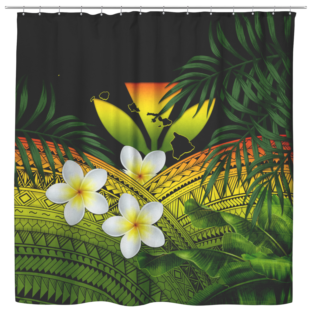 Kanaka Maoli (Hawaiian) Shower Curtain, Polynesian Plumeria Banana Leaves Reggae A02 (Teelanch) Shower Curtain Art - Polynesian Pride
