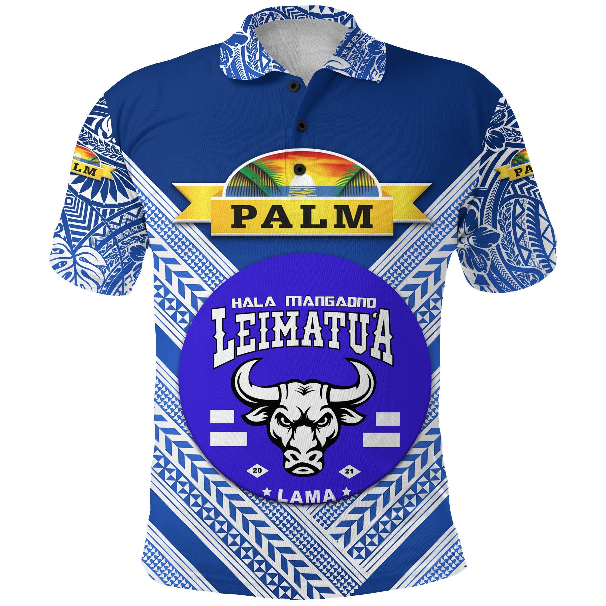 Mate Maa Tonga Polo Shirt Leimatua Bulls Creative Style NO.1 Blue LT8 Unisex Red - Polynesian Pride