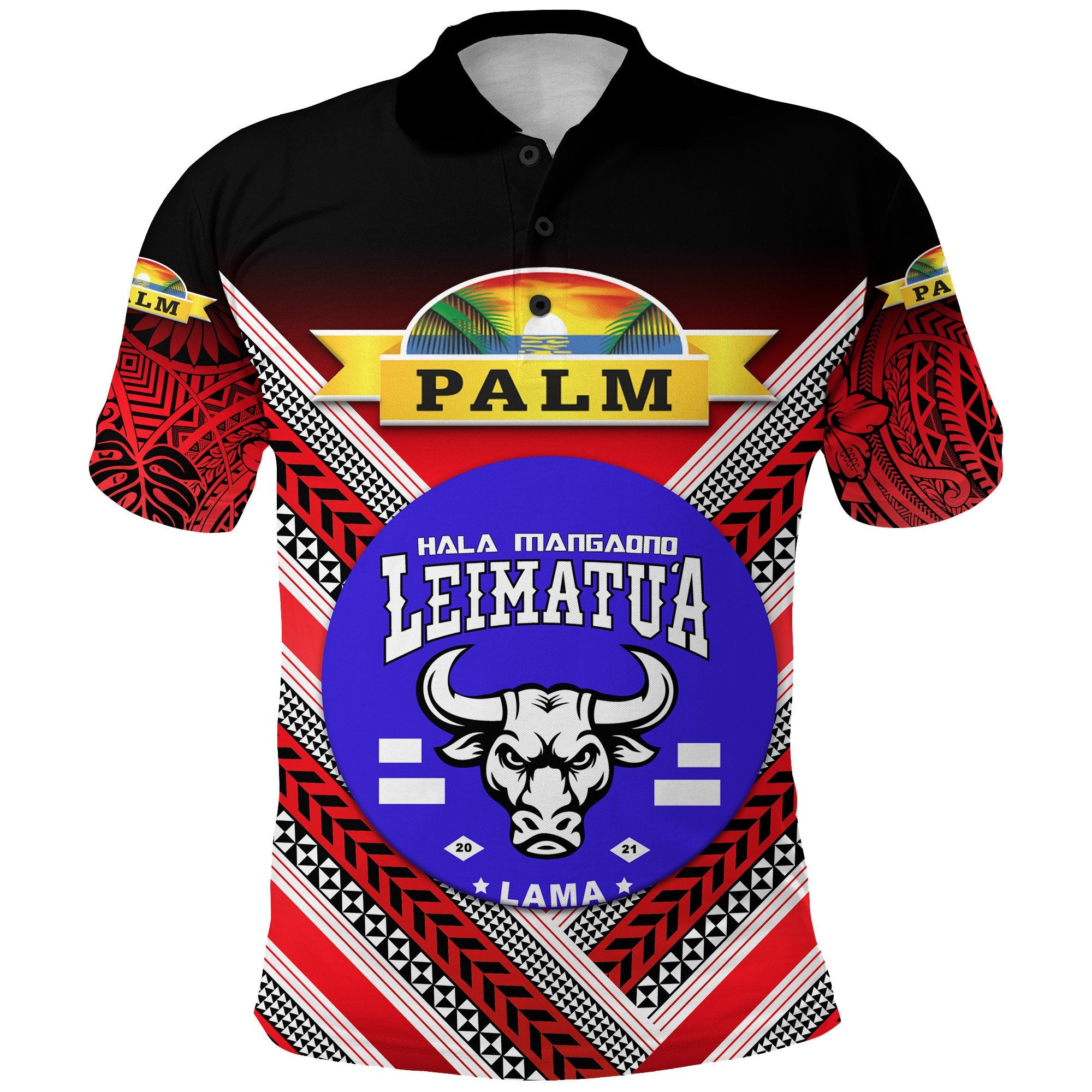 Mate Maa Tonga Polo Shirt Leimatua Bulls Creative Style NO.1 Red LT8 Unisex Red - Polynesian Pride