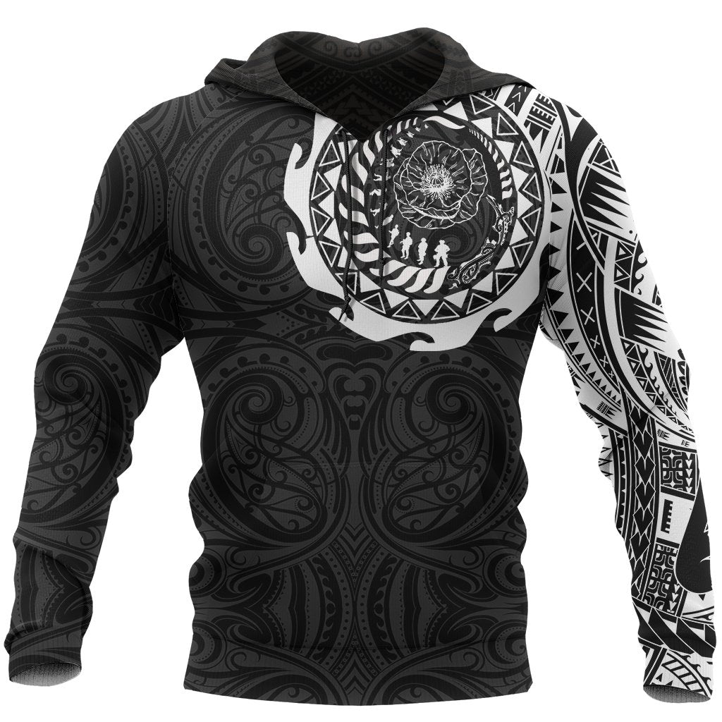 ANZAC Hoodie, New Zealand Lest We Forget Maori Tattoo Pullover Hoodie Unisex Black - Polynesian Pride