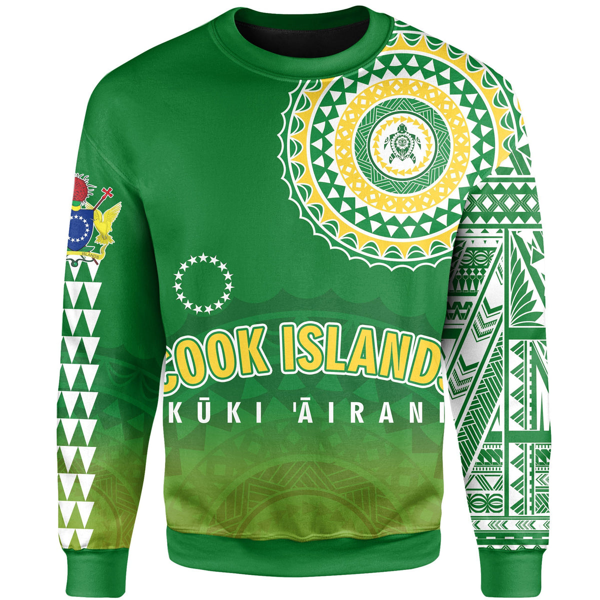 Cook Islands SweatShirt - Tattoo Style Unisex Green - Polynesian Pride