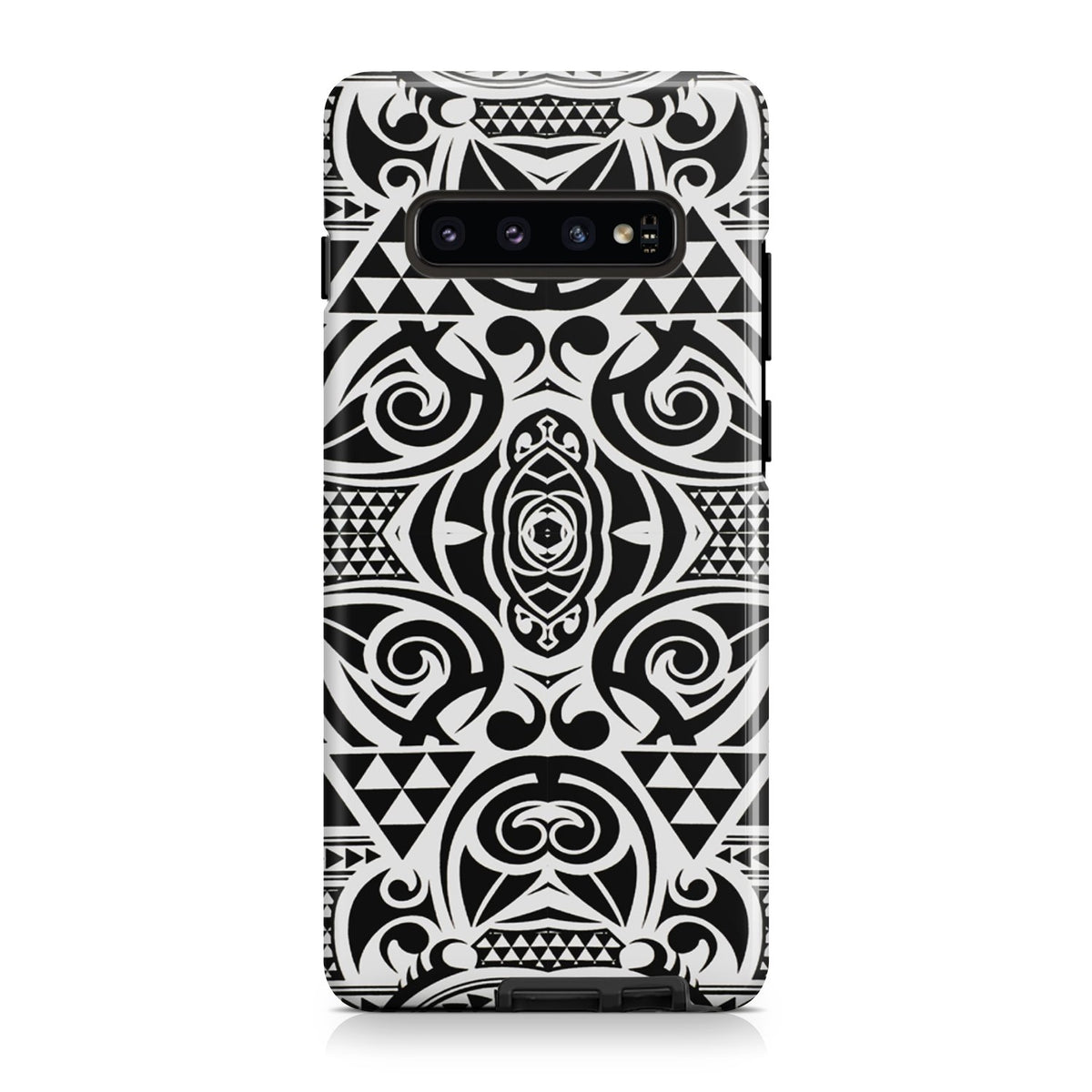 Polynesian Tribal Tough Case Black White Samsung Galaxy S10+ - Polynesian Pride