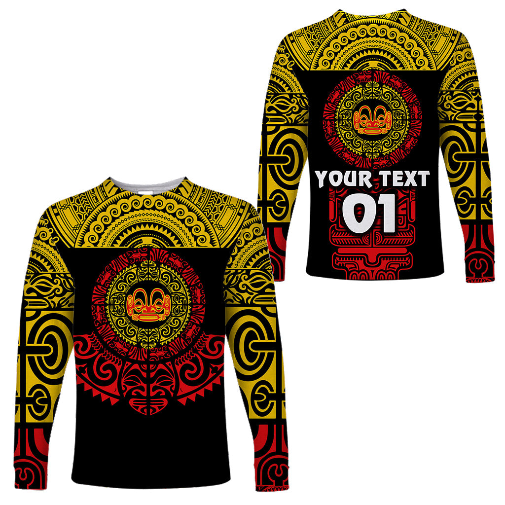 (Custom Personalised) Marquesas Islands Long Sleeve Shirt Marquesan Tattoo Simplified Version - Yellow LT8 Unisex Red - Polynesian Pride