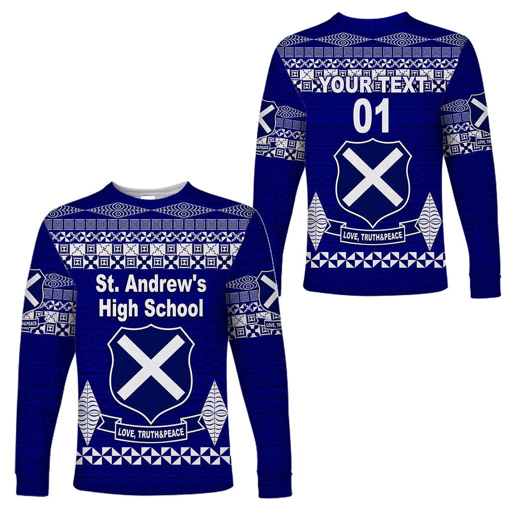 (Custom Personalised) St. Andrew's High School Long Sleeve Shirt Simple Tongan Kupesi LT8 Unisex Blue - Polynesian Pride