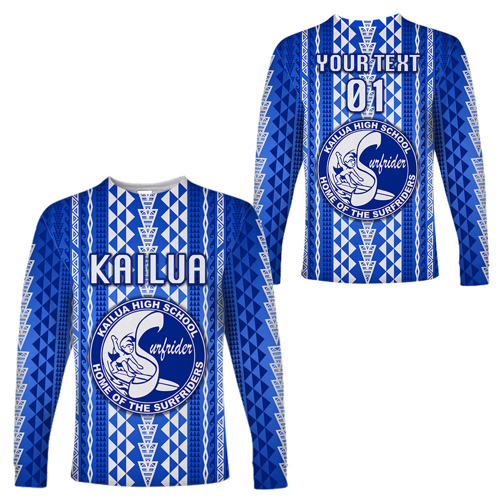 (Custom Personalised) Hawaii Kailua High School Long Sleeve Shirts Surfriders Simple Style LT8 Unisex Blue - Polynesian Pride