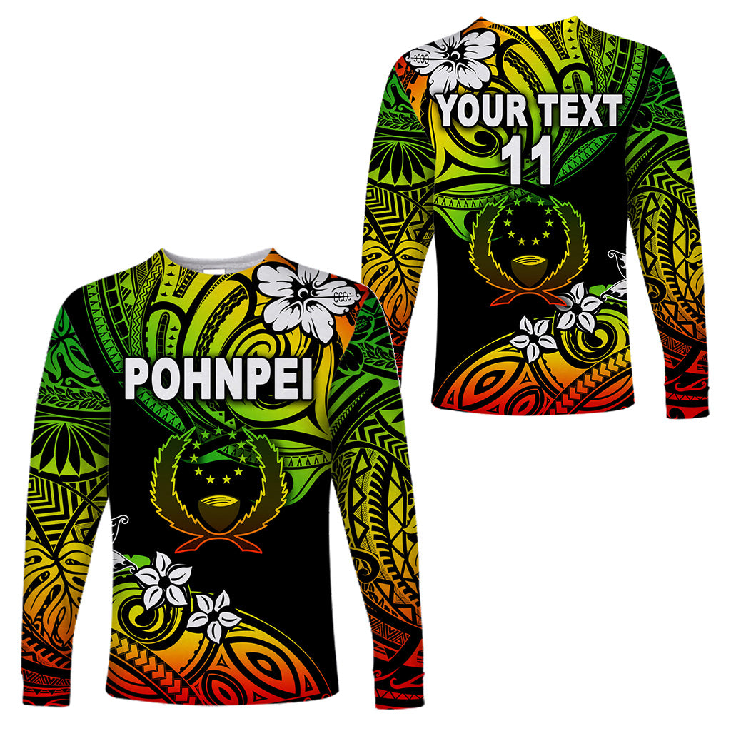 (Custom Personalised) FSM Pohnpei Long Sleeve Shirts Unique Vibes - Reggae LT8 Unisex Blue - Polynesian Pride