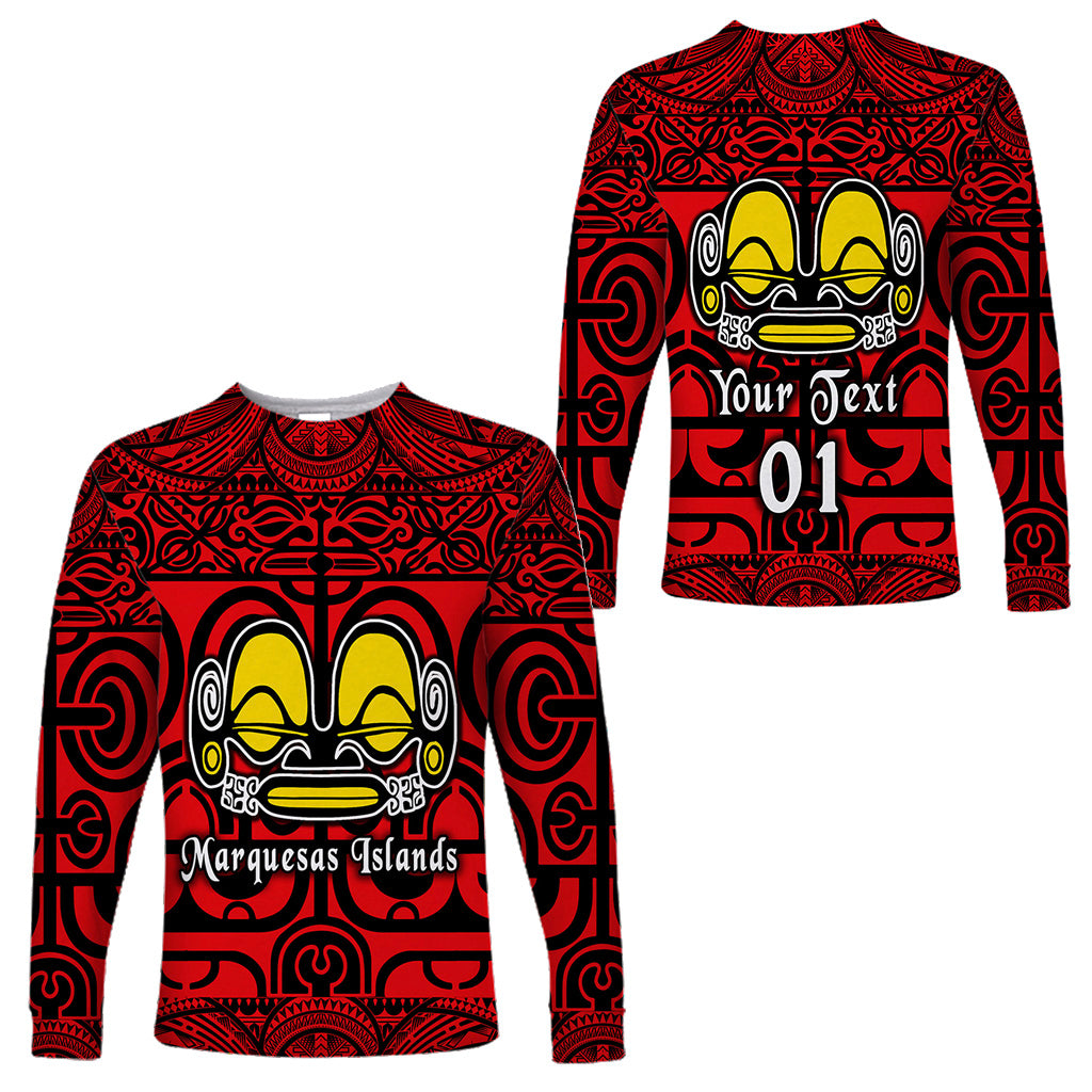 (Custom Personalised) Marquesas Islands Long Sleeve Shirt Marquesan Tattoo Simple Style - Red LT8 Unisex Red - Polynesian Pride