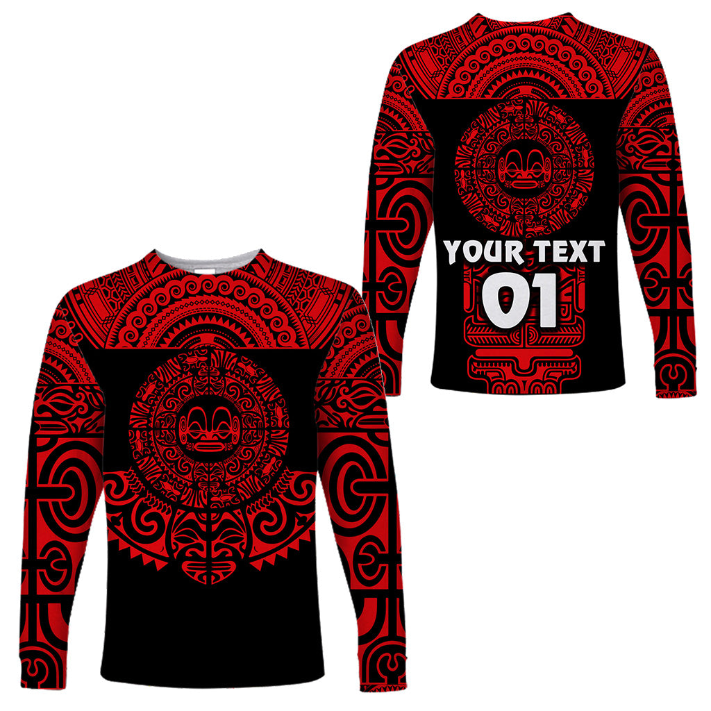 (Custom Personalised) Marquesas Islands Long Sleeve Shirt Marquesan Tattoo Simplified Version - Red LT8 Unisex Red - Polynesian Pride