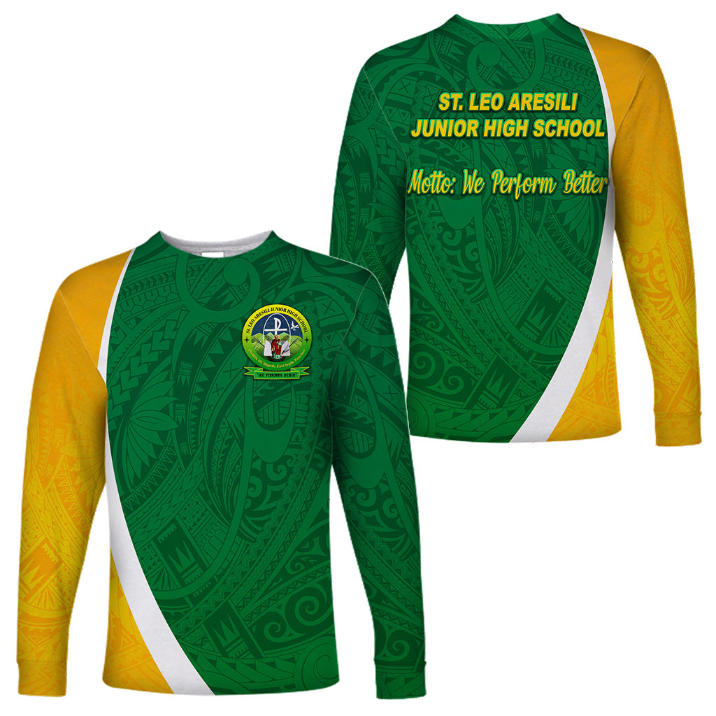 St. Leo Aresili Junior High School Long Sleeve Shirts Simplified Version LT8 Unisex Green - Polynesian Pride