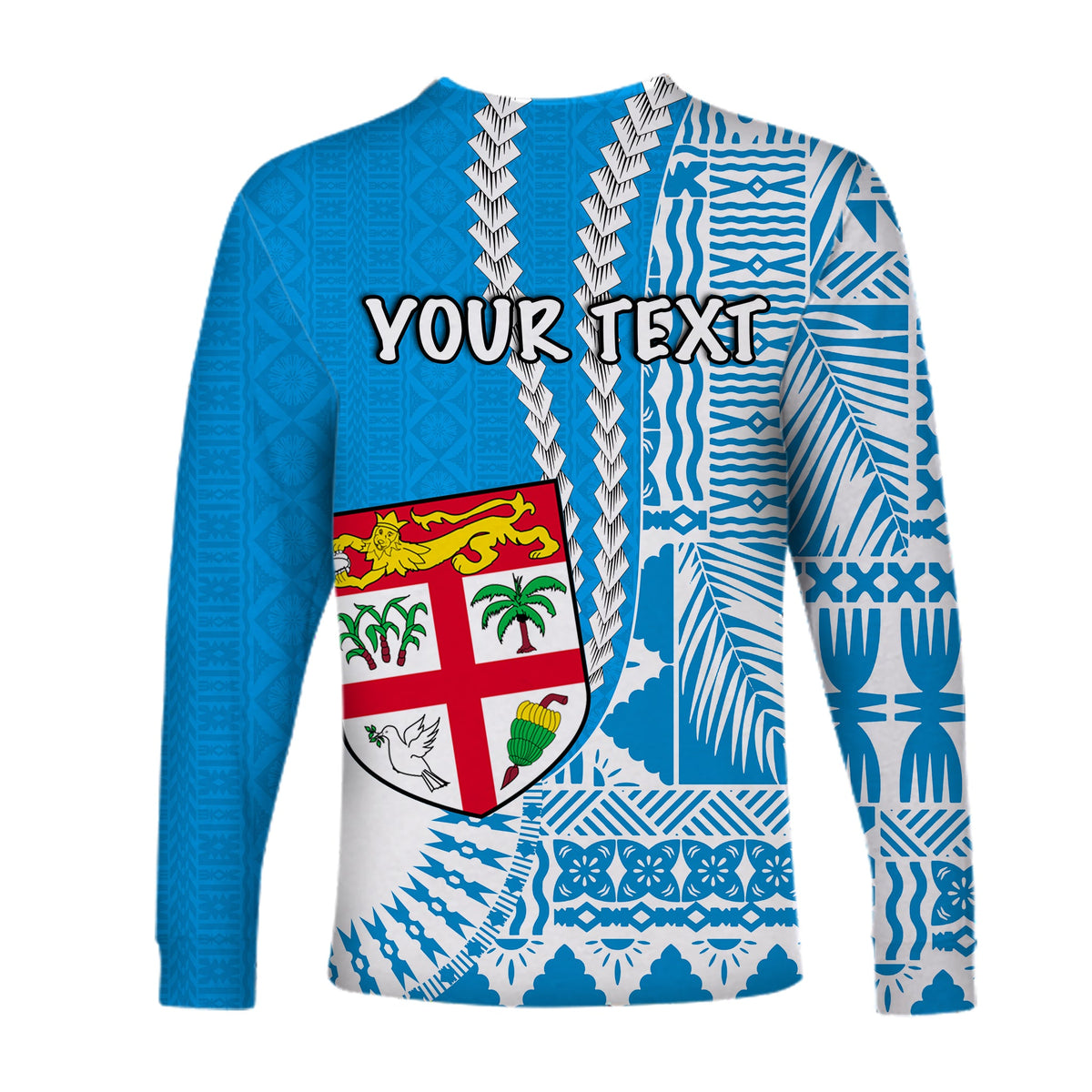 (Custom Personalised) Fiji Long Sleeve Shirt Masi Tapa Patterns Blue Style LT6 - Polynesian Pride