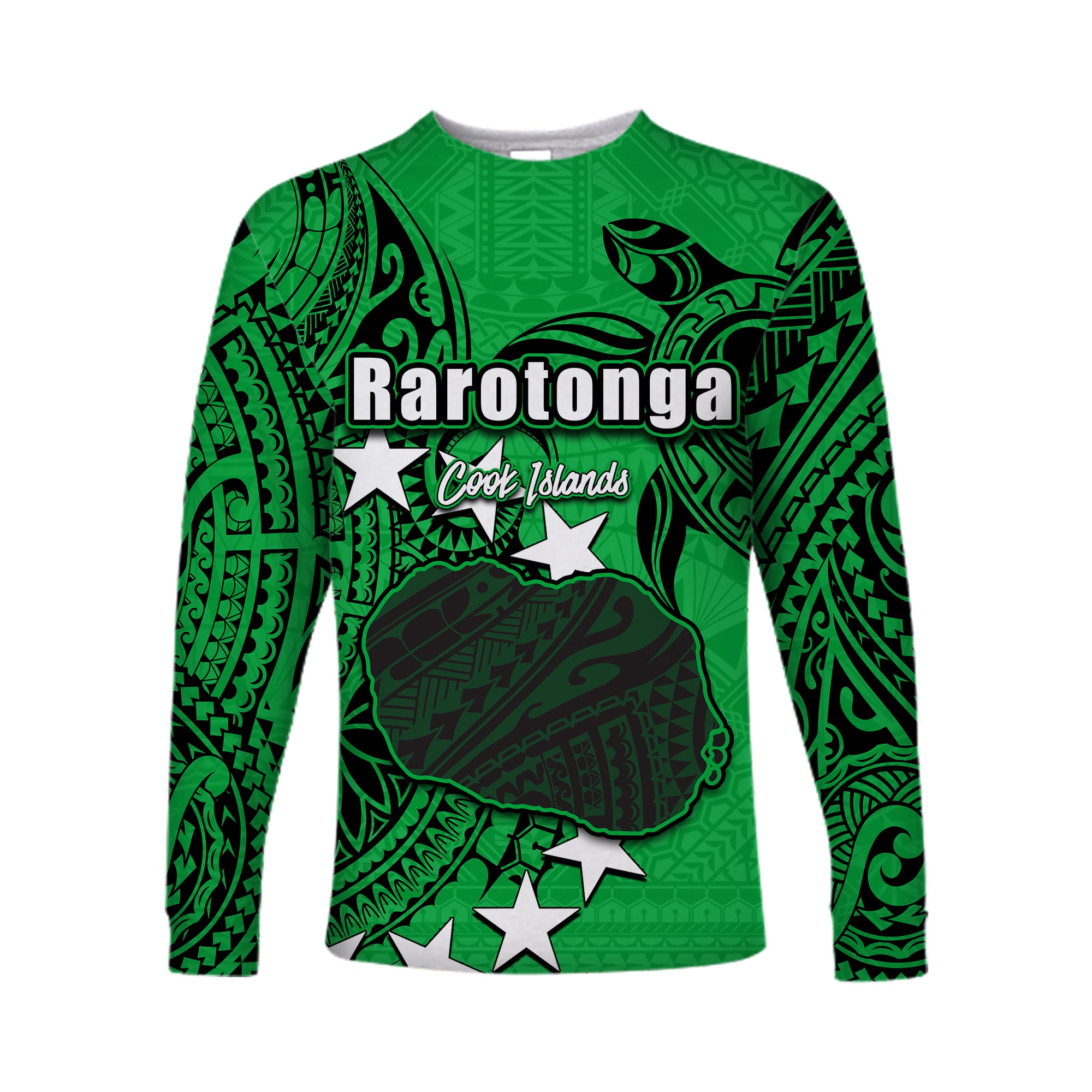 (Custom Personalised)Cook Islands Long Sleeve Shirts Rarotonga LT6 Unisex Green - Polynesian Pride