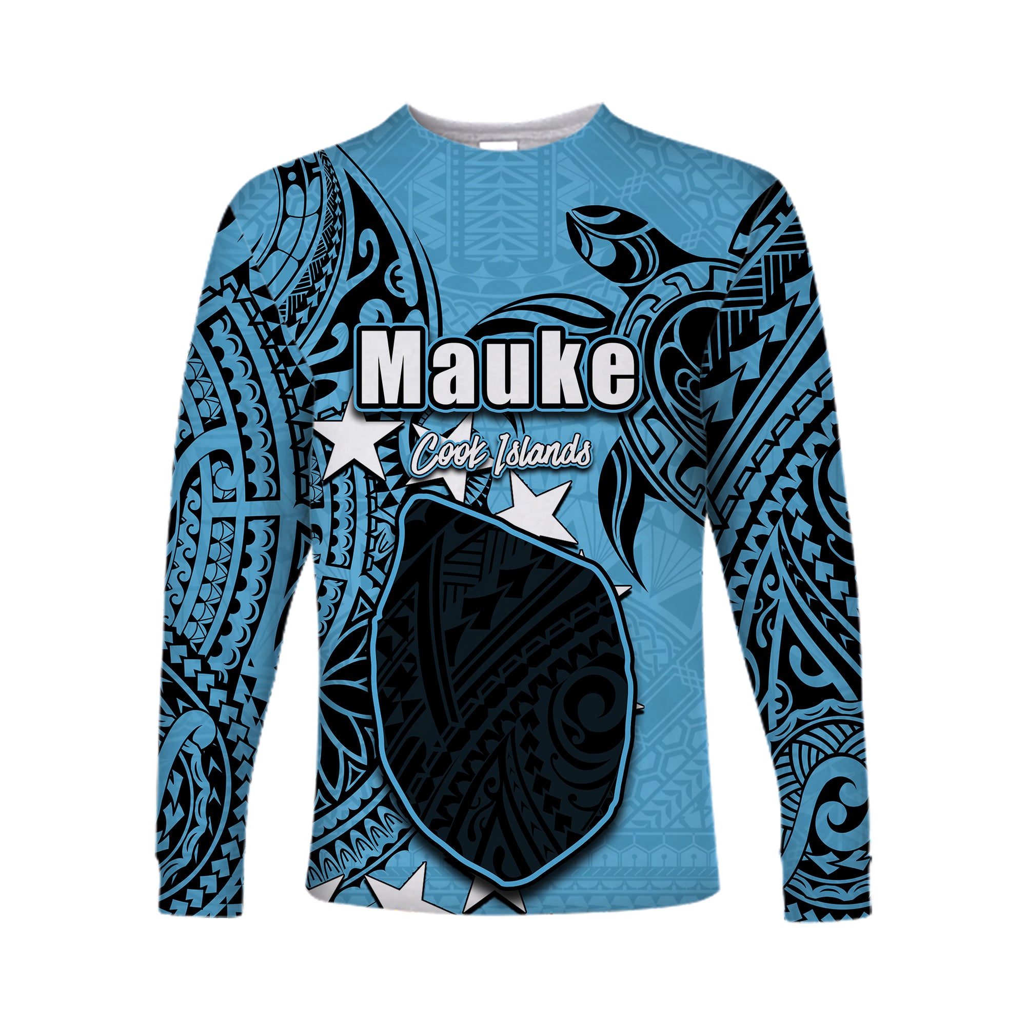 (Custom Personalised)Cook Islands Long Sleeve Shirts Mauke LT6 Unisex Blue - Polynesian Pride