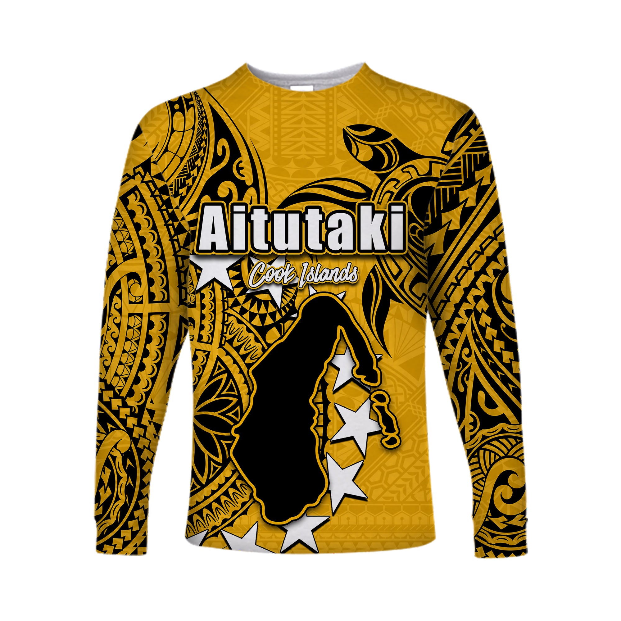 (Custom Personalised)Cook Islands Long Sleeve Shirts Aitutaki LT6 Unisex Yellow - Polynesian Pride