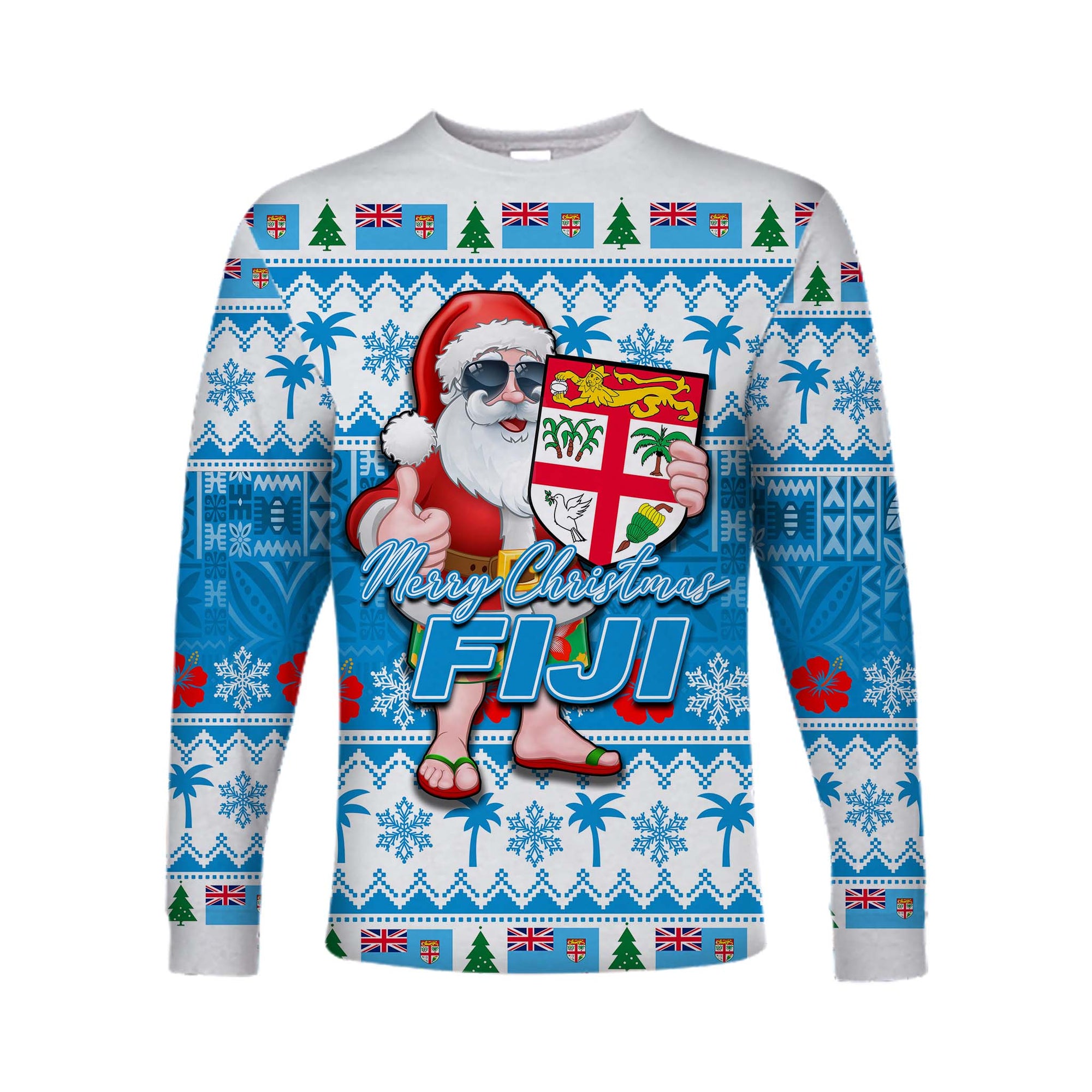 Fiji Christmas Christmas Long Sleeve Shirt Cool Santa Claus LT6 Unisex Blue - Polynesian Pride