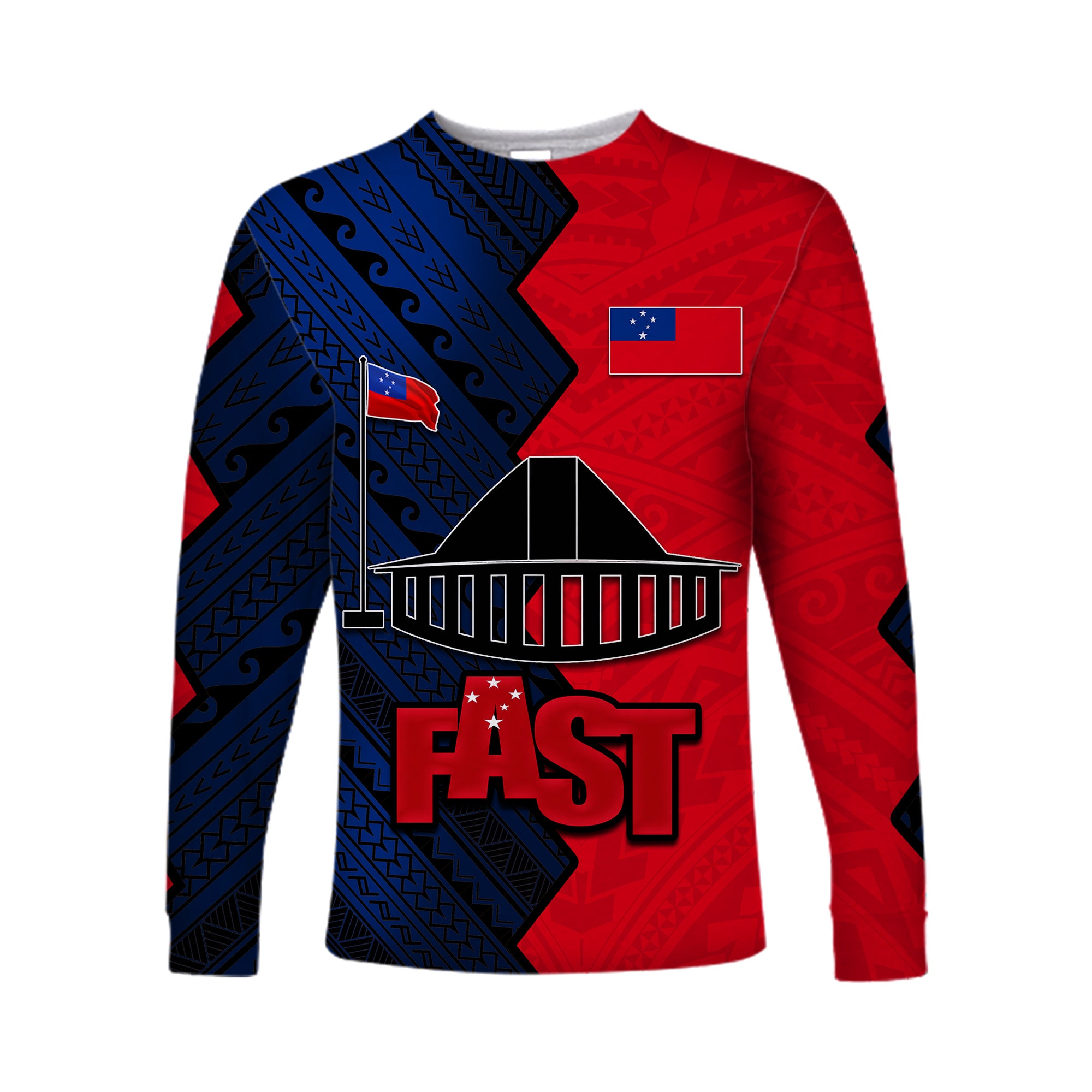 (Custom Personalised)Fast Samoa Long Sleeve Shirts Half Style LT6 Unisex Red - Polynesian Pride
