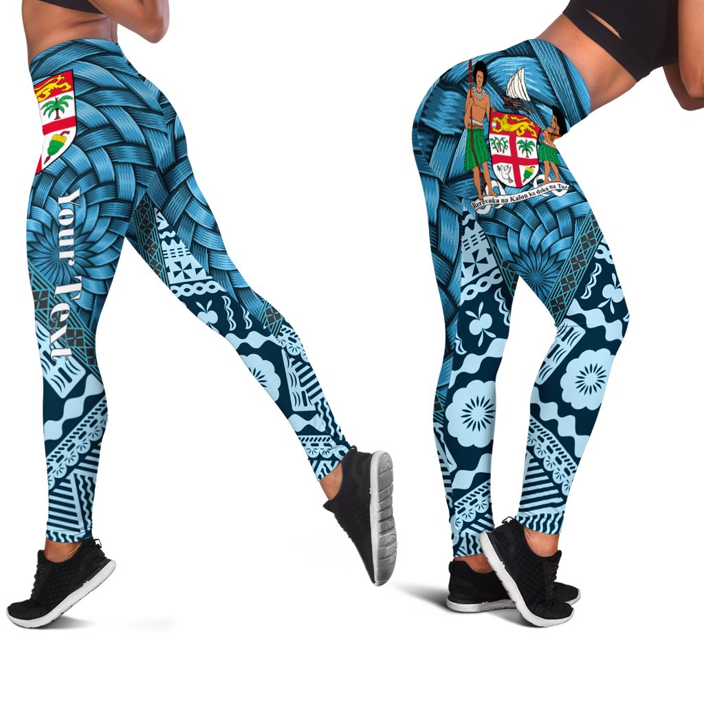 Fiji Leggings - Custom Personalised Tapa Patterns With Bamboo Blue - Polynesian Pride