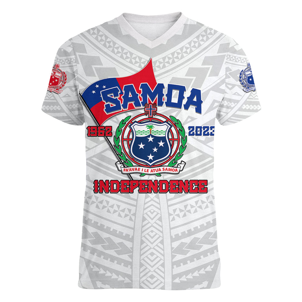 Samoa Independence Women V Neck T Shirt 2023 White Style LT6 - Polynesian Pride